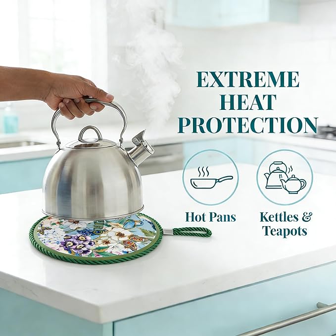 Ceramic Trivets for Hot Dishes,Anti-Slip with Heat Resistant Cork Trivet for Countertops and Tables,Protects Surfaces from Hot Pots,Pans,Cups,Decorative Coasters for Table,Dual-use,Portable Hanging