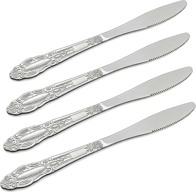 DecorRack 4 Pack Stainless Steel Dinner Knives, Sturdy Tableware for Dinner, Steak, or Dessert, Rust-Resistant & Mirror Polished (4 Pack)