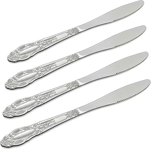 DecorRack 4 Pack Stainless Steel Dinner Knives, Sturdy Tableware for Dinner, Steak, or Dessert, Rust-Resistant & Mirror Polished (4 Pack)