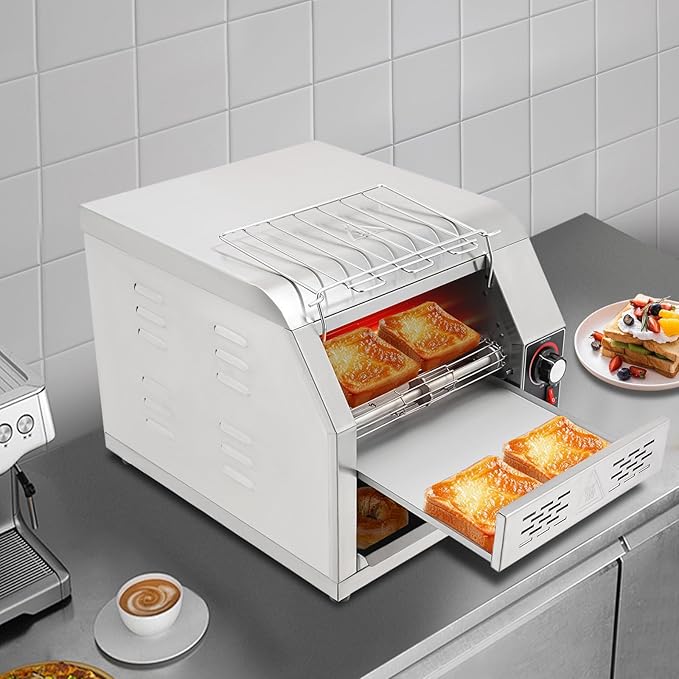 Commercial Conveyor Toaster with Temp & Speed Control Countertop Bread Oven Restaurant Cafe Toaster for Bread Buns Bagels Donuts Sandwiches (300 Slices/H)