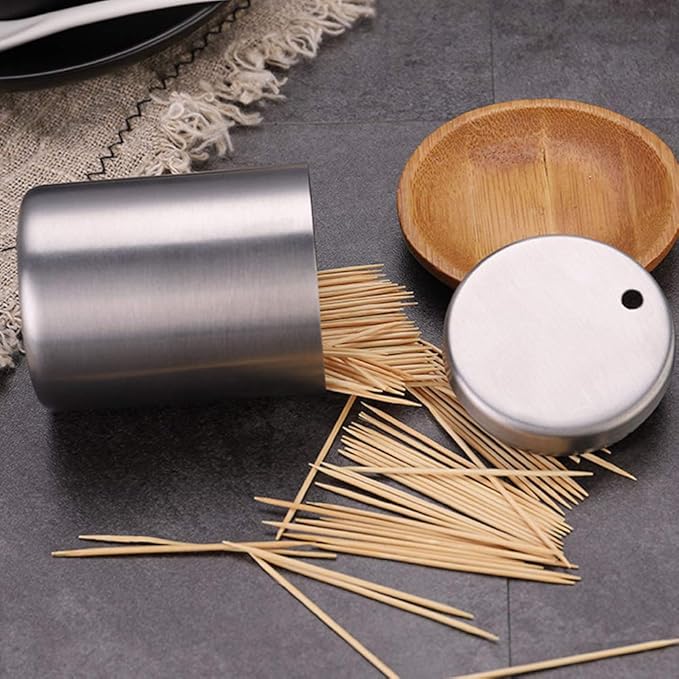 Stainless Steel Toothpick Holder Dispenser, High-capacity Thickening Tooth Picks Container for Kitchen ( No Toothpicks)