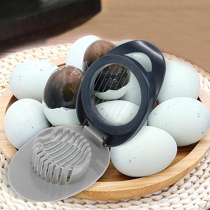 KESYOO Multipurpose Egg Slicer and Hard Boiled Egg Cutter with Dark Blue Handle and Mushroom Cutter for Kitchen Use Suitable for Strawberries and Soft Fruits