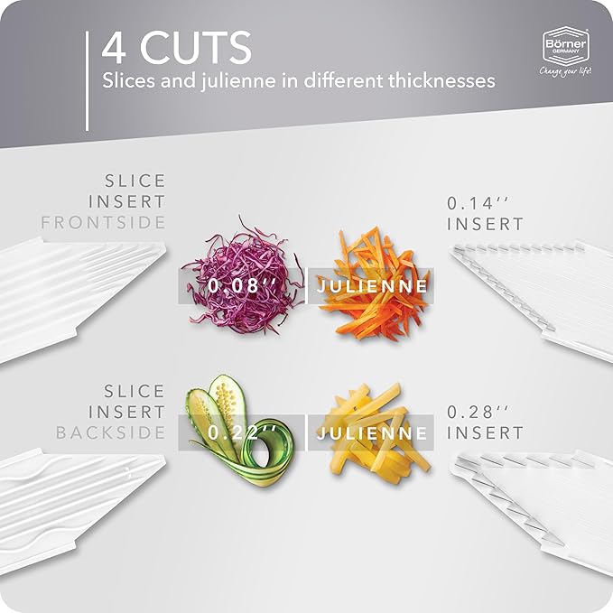 Börner Mandoline Slicer V3 (Starter Set) • V-Slicer for 5 Cutting Styles with Fruit Holder • Adjustable Vegetable Slicer for Vegetables & Fruits • Stainless Steel V-Blade • Color: White
