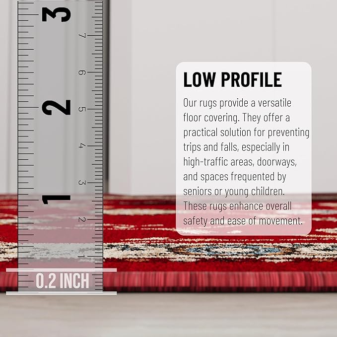 Ottomanson 2-Piece Kitchen Rug Set - Non Slip Runner & Washable Mat - 1'11" x 4' + 1'11"' x 5' - Durable, Stain Resistant for Entryway, Bedroom and Bathroom, Mahal Red
