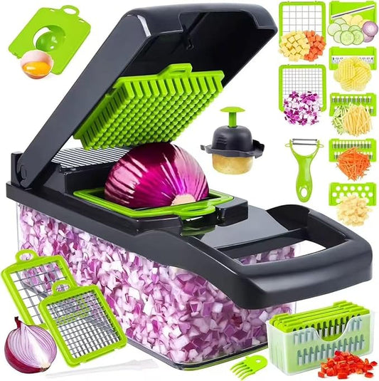 16-in-1 Vegetable Chopper Pro with Container & Lid - Onion Dicer, Food Processor, Salad Chopper - BPA-Free Kitchen Gadget for Easy Meal Prep