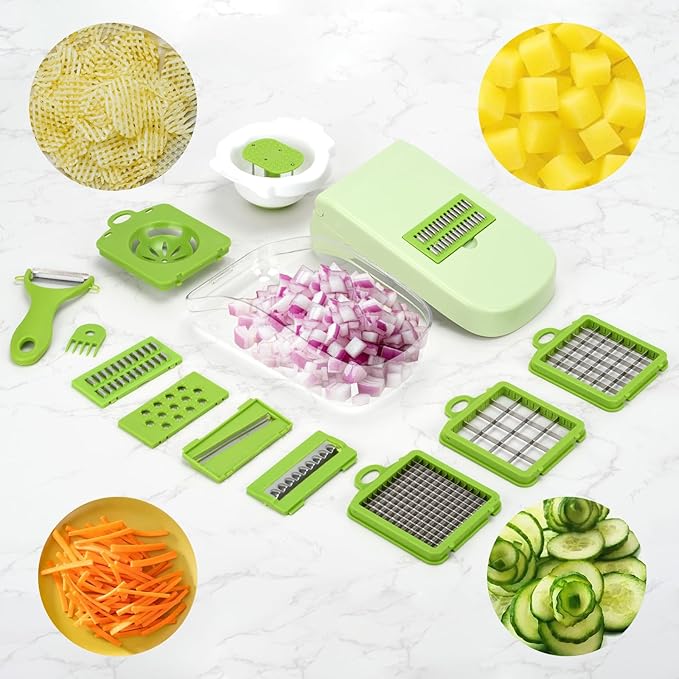 14-in-1 Vegetable Chopper, Multifunctional Veggie Onion Chopper Food Chopper with Container Vegetable Slicer Mandoline Onion Salad Cutter Dicer Essentials Kitchen Accessories