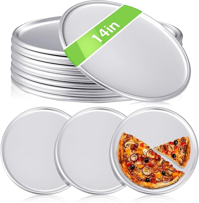 Rtteri 12 Pcs Pizza Pan Bulk Restaurant Aluminum Pizza Pan Set Round Pie Cake Plate Rust Free Cake Tray for Oven Baking Home Kitchen Restaurant Easy Clean (14 Inch)