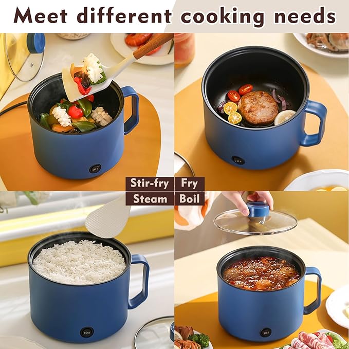 2 Pcs 1.8l Electric Ramen Cooker Hot Pot Electric Dual Power Noodle Cooker, Boil Dry Protection, Nonstick, Multifunctional Lazy Pot for Cooking Pasta, Noodles, Egg, Dorm Home Travel 7x3.15