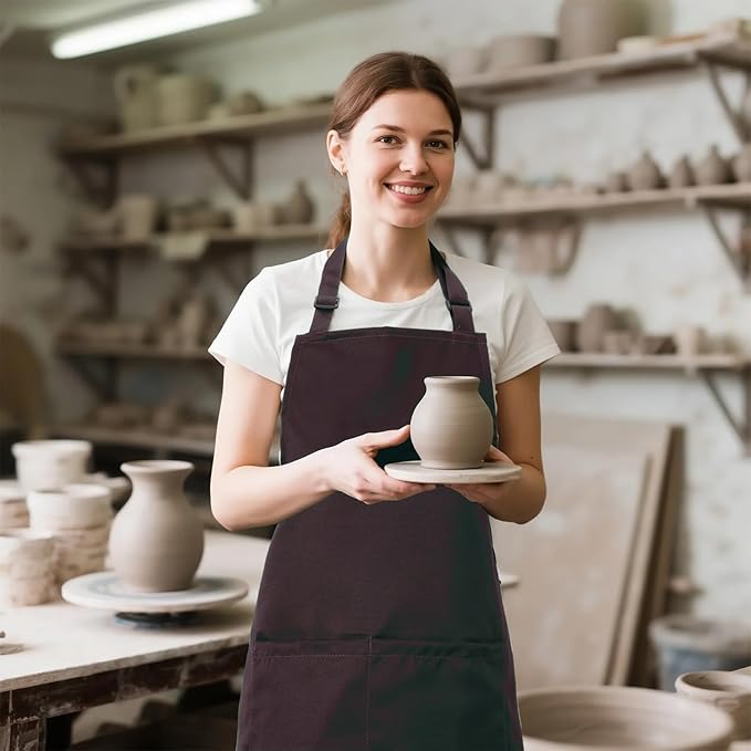 Kitchen Bib Apron for Women Men with Pockets Chef Art Aprons for Cooking Painting Pottery Ceramics