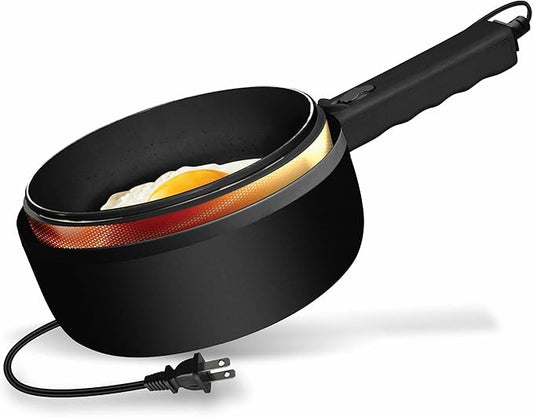 PRO Electric Hot Pot with Lid and Steamer, 1.5L Non Toxic Ceramic Cooker Skillet for Ramen, Eggs, Pasta Portable and Compact for Dorms, Camping, RVs, Work, Adjustable Temperature