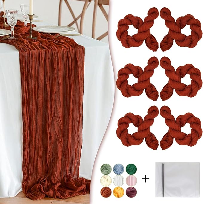 Terracotta Cheesecloth Table Runner 6 Pack 35" Boho Gauze 120 inches Long Rustic Sheer Cheesecloth Fabric Bulk for Fall Table Runner Baby Shower Wedding Bridal Birthday Decoration
