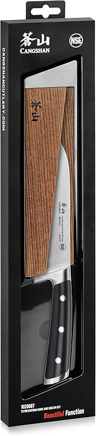 Cangshan TS Series 1020687 Swedish 14C28N Steel Forged 7-Inch Santoku Knife and Wood Sheath Set