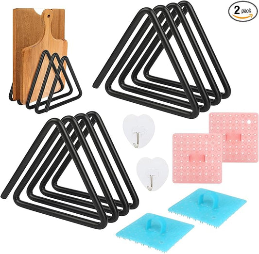 2Sets Cutting Board Storage, Kitchen Cutting Board & Pan Lid Rack, Non-Slip Steel Organizer, Ventilated & Quick-Dry, Space-Saving Counter Stand for Small Kitchens, Gift for Cooking Lovers