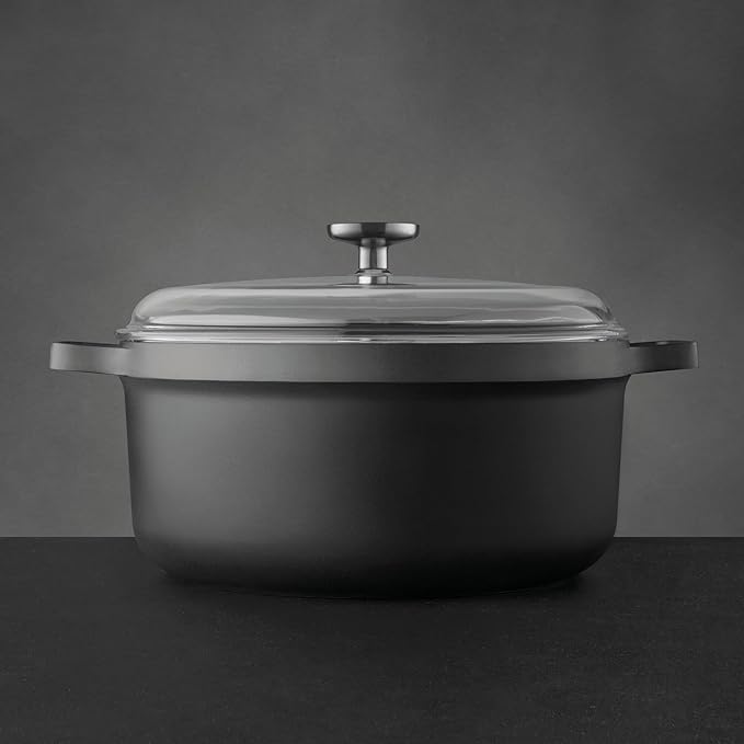 BergHOFF GEM Non-stick 11" Stockpot 7.7qt., Sturdy 2-Handle, Glass Lid, Ferno-Green, Non-Toxic PFOA-Free Coating, Ovensafe