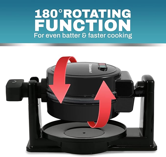 Elite Gourmet EWM460 Nonstick Rotating Flip Belgian Waffle Maker, 1.25-Inch Thick Waffles, Hash Browns, Keto, Snacks, Sandwich, Eggs, Easy to Clean, Black, 5 Inch