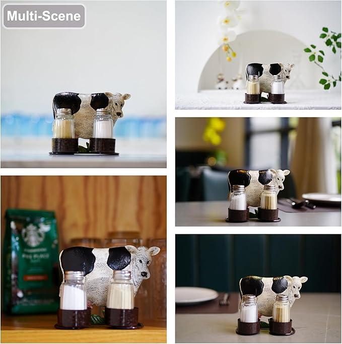 Cow Salt And Pepper Shakers Set - Two Glass Shakers With Lids, Cow Holder Caddy For Spices And Seasonings, For Kitchen, Dining Or Table Decor (cow)