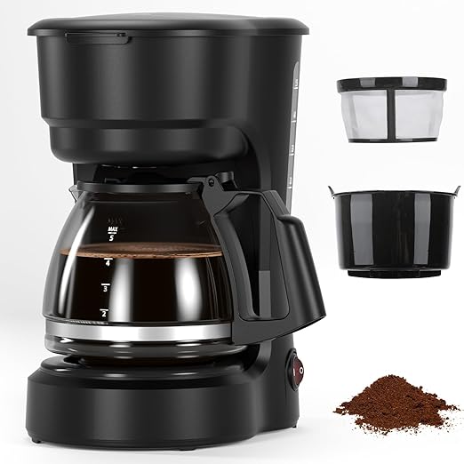 Electactic Pro 5-Cup Coffee Maker–Energy-Efficient Drip Coffee Machine Brewer with Quick Pause N Serve,Stainless Steel Filter & Extended Keep-Warm–Compact for Office & Small Kitchen