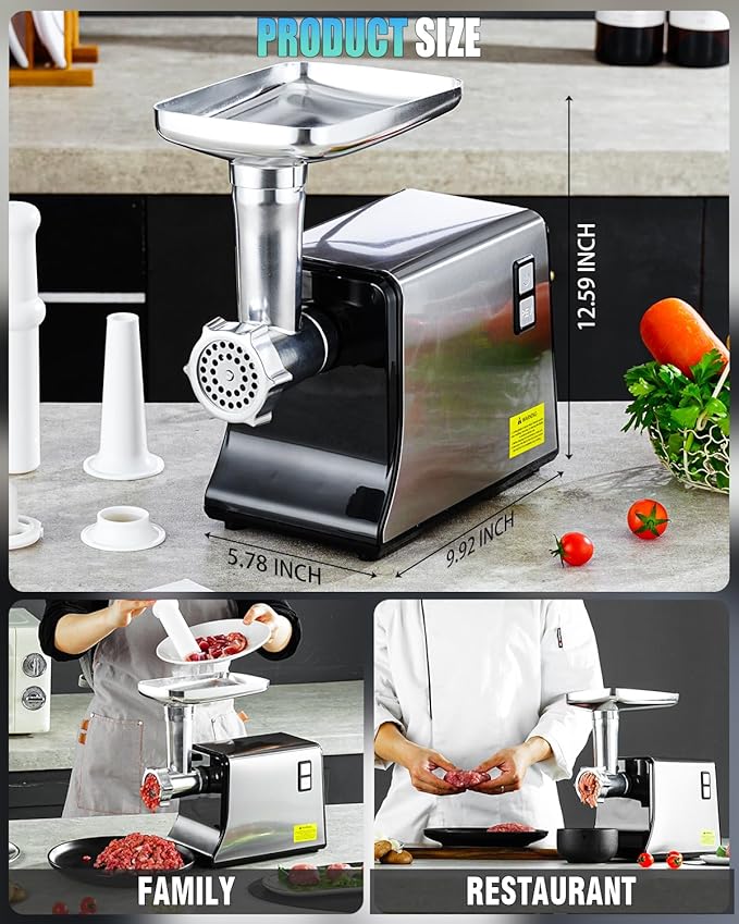 5.0 Upgrade Electric Meat Grinder【NO.1 Germany 3500W Super Motor】【SGS Certified SUS304 Blade & Plate】3-Second Fast Meat Grinding, Perfect For Meat Grinders For Home Use (BLACK)