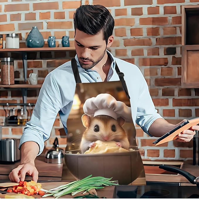 Funny Cat Apron with 2 Pockets Waterproof for Men Women Kitchen Garden Decor