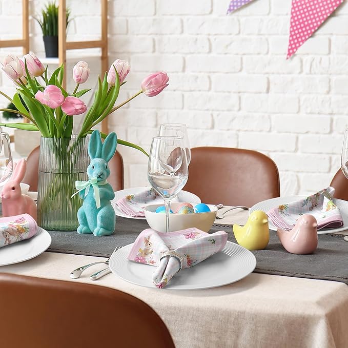 Easter Bunny Napkins, 18×18 Inch Egg Floral Dinner Cloth Napkins Set of 6, Washable Cotton Soft Absorbent Square Napkins for Dining Kitchen Party Wedding Decoration