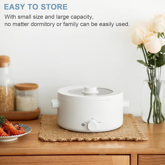 olayks. Hot Pot Electric,2L Ceramic Glaze Non-Stick Pan, Portable Hot Pot with Dual Power Adjustment, Electric Cooker for Egg, Ramen, Oatmeal,Soup Quick Heating and Overheat Protection