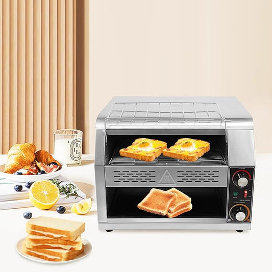Commercial Conveyor Toaster with Temp & Speed Control Countertop Bread Oven Restaurant Cafe Toaster for Bread Buns Bagels Donuts Sandwiches (450 Slices/H)