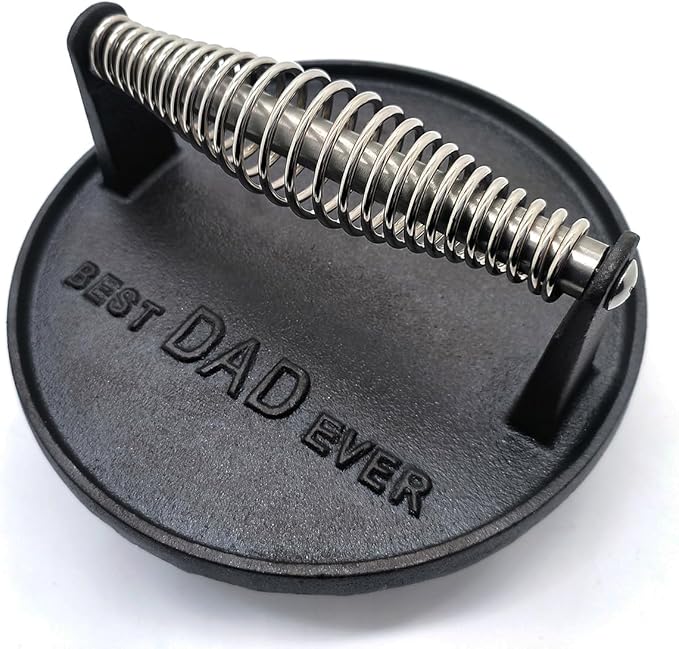 Kitchen Tools BEST DAD EVER Heavy Duty Cast Iron Grill Press Burger Press Bacon Press Barbecue Press Meat Press Burger Smasher Griddle Press Unique Father's Gift(7inch)