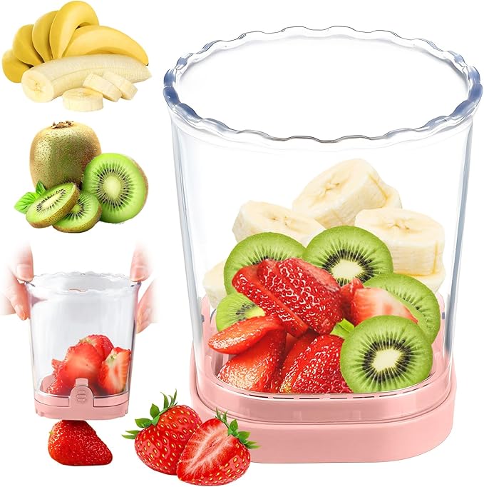 Fruit Slicer Cup-Detachable Fruit Cutter Slicer Stainless Steel Speed Egg Slicers Strawberry Slicer Cutter for Vegetable Cutting Kitchen Gadget (Pink)
