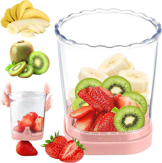 Fruit Slicer Cup-Detachable Fruit Cutter Slicer Stainless Steel Speed Egg Slicers Strawberry Slicer Cutter for Vegetable Cutting Kitchen Gadget (Pink)