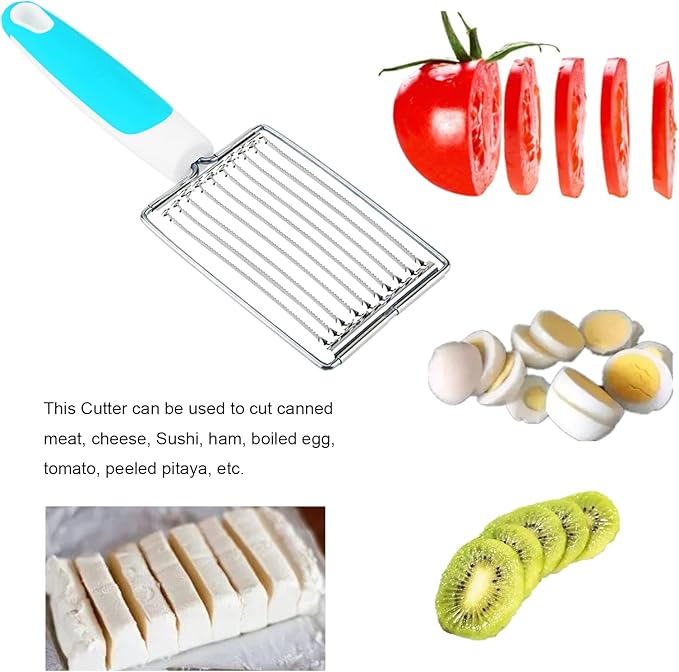 Luncheon Meat Cutter, Cheese & Potato Slicer, Stainless Cutter with Handle for Egg Ham Fruit Tomato, Cutting Evenly Thick , Food Cutting Tool for Kitchen (Blue)