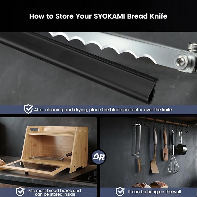 Left-Handed Bread Knife for Homemade Bread, World's 1st Real Bow-Design Sourdough Bread Slicer, Razor-Sharp Cutter for Crusty Sourdough & Baguette, 4 Thickness Scale Marks, Christmas gift