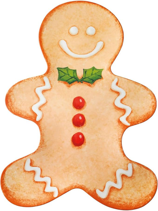 UP UPware Gingerbread Man Shaped Melamine Serving Platter, Christmas Holiday Party Tray, Festive Gingerbread Design, for Cookies, Snacks, and Appetizers, Brown,17 x 12.75 Inch