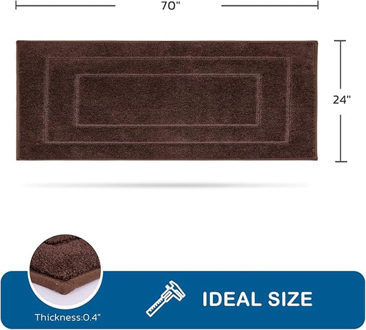 PURRUGS Machine Washable Kitchen Runner Rug 24" x 70", Non-Slip/Skid Hallway Runner Rug, Super Absorbent Soft Area Rug for Kitchen, Hallway & Laundry, Rolled Packaging, Brown