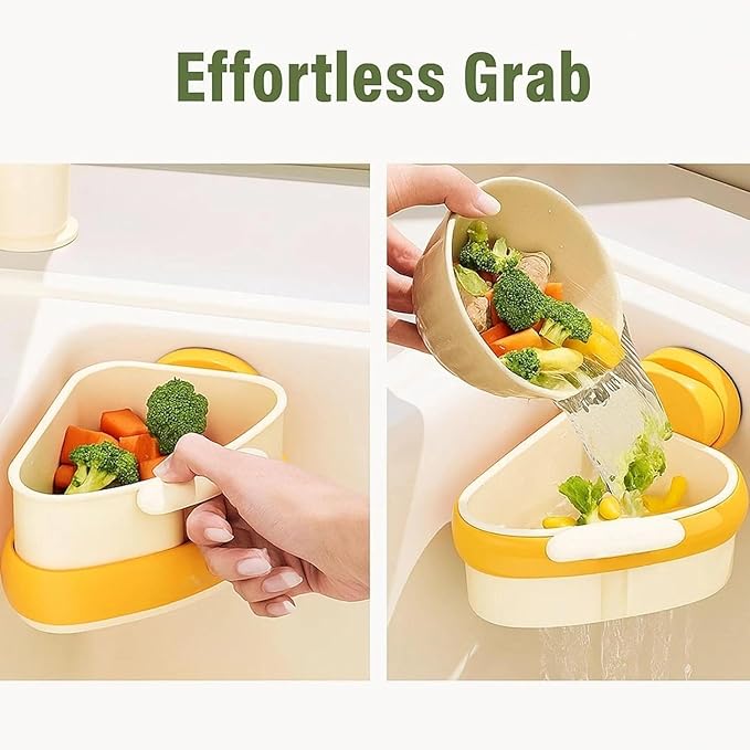 Corner Sink Strainer Food Waste Catcher for Sink, 2025 New Upgraded Suction Cup Press Sink Drainer Basket, Automatic Dumping Sink Strainer Basket (Yellow)