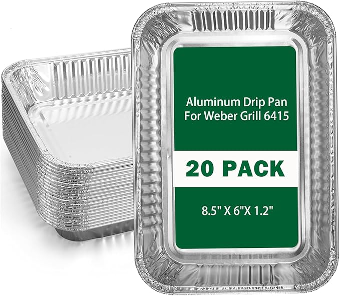Whaleme Grill Drip Pans Compatible Weber 6415-20 Pack Grill Accessories for Weber Spirit, Genesis, Traveler, Q Series, Disposable Aluminum Foil Pans Grease Tray Liners 8.5" X 6"