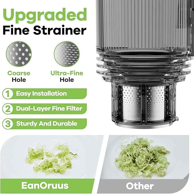 EanOruus Cold Press Juicer, 5.8" Wide Feed Chute Juice Extractor Machine with 400W, High Juice Yield, Slow Masticating Juicer for Whole Vegetables & Fruits, Metallic Silver