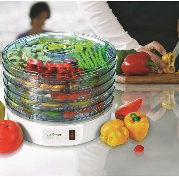 NutriChef Electric Countertop Food Dehydrator - Multi-Tier High-Heat Circulation Professional Food Preserver, Fruit, Vegetable Dryer, Meat or Beef Jerky Maker w/ 5 Stackable Trays - AZPKFD12