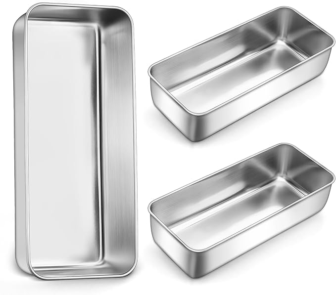 LIANYU 3 Pack 12 x 5 Inch Large Loaf Pans, Stainless Steel Bread Baking Pan Sets, Deep Meatloaf Pans for Homemade Bread, Cakes, Sandwich, Solid & Durable, Dishwasher Safe