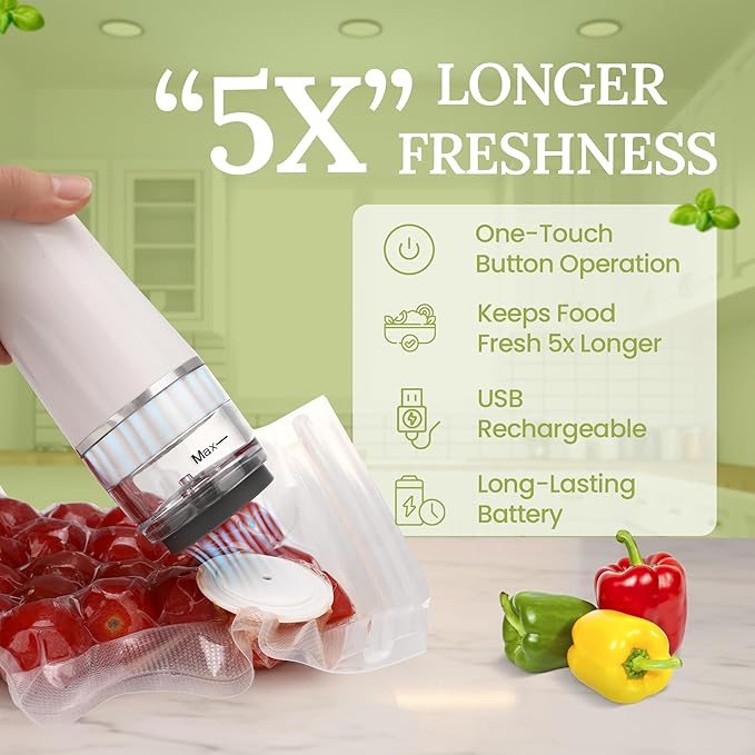 Handheld Vacuum Sealers for Food Storage – USB Rechargeable, 30 Reusable Vacuum Bags, Compact – From Sous Vide Bags and Sealer to a Snack Sealer and Freezer Meals