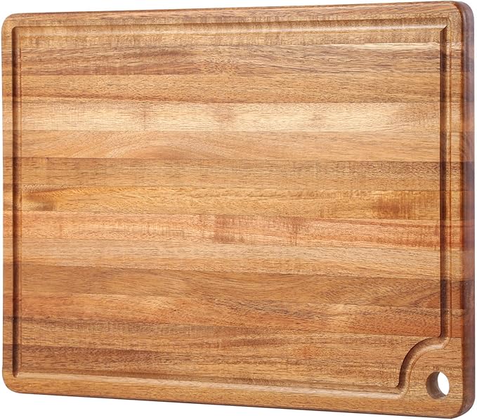 Large Acacia Wood Cutting Board for Kitchen - Caperci Better Chopping Board with Juice Groove & Handle Hole for Meat (Butcher Block) Vegetables and Cheese, 18 x 12 Inch