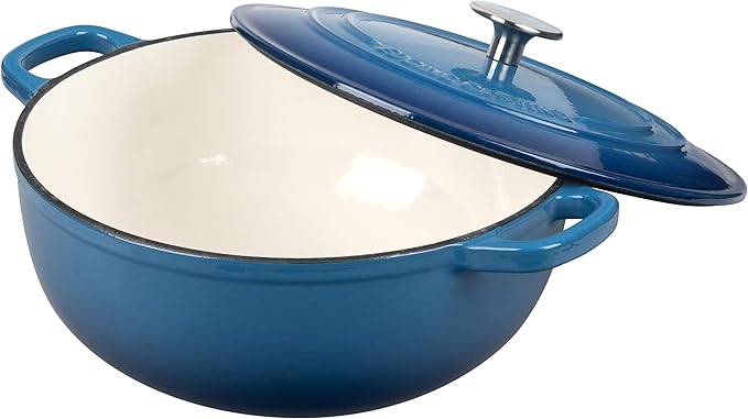 EDGING CASTING Enameled Cast Iron Dutch Oven Pot with Lid for Sourdough Bread Baking, Bread Dutch Ovens, Cooking Pots, 5 Quart, Lake Blue