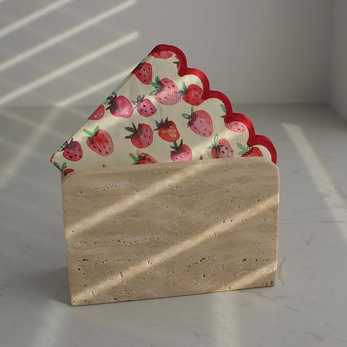 Natural Travertine Napkin Holder for Table, Upright Napkin Dispenser for Kitchen Dining Farmhouse Cocktail Picnic Bar 5.9x3.9x2.8 inches