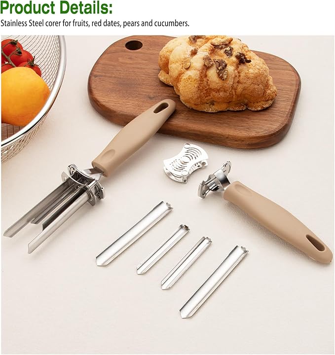2025 Upgraded Adjustable Apple Corer – Stainless Steel 2-in-1 Fruit & Vegetable Corer, Seed Remover for Bell Pepper, Pear, Red Dates, Dishwasher Safe Kitchen Gadget