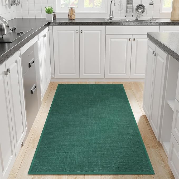 Kitchen Rug, Rubber Non Slip Kitchen Rugs Washable, Absorbent Runner Mat for Floor, Machine Washable Standing Mats for in Front of Sink, Laundry, Entryway, Hallway (Dark Green, 71" × 35.5")