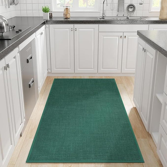 Kitchen Rug, Rubber Non Slip Kitchen Rugs Washable, Absorbent Runner Mat for Floor, Machine Washable Standing Mats for in Front of Sink, Laundry, Entryway, Hallway (Dark Green, 71" × 35.5")