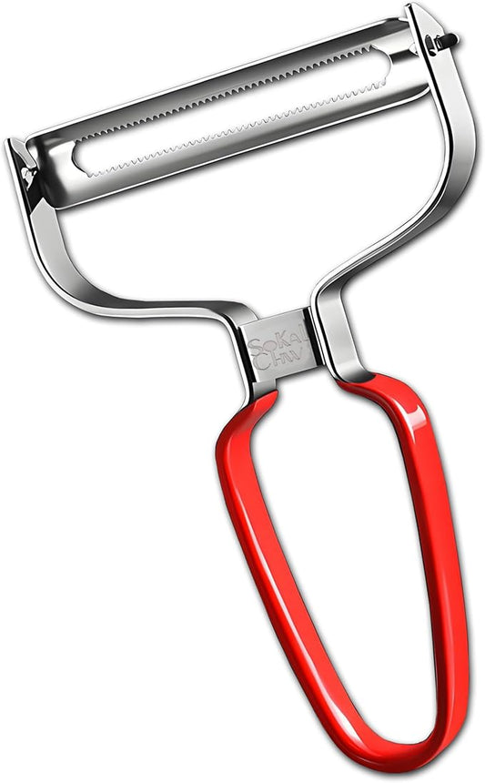 Larger Wide Mouth Kitchen Vegetable Peelers Cabbage Peeler (Serrated Y- Peeler) (Red)