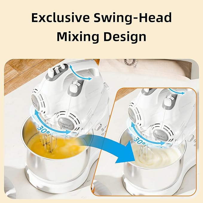 Stand Mixer Hand Mixer Kitchen Electric - 2-IN-1 3.2 QT Auto-Rotating Bowl & Beater Tilt-Head Small Standing Mixer, 250 Watt 5-Speed with Turbo Boost Household Mixer with Beaters & Dough Hooks