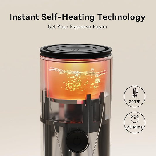 Portable Espresso Maker,Self-Heating Electric Mini Coffee Machine,Up to 20-Bar Pressure,Compatible with NS Capsules & Fine Grind,Coffee Maker for Outdoor Camping,Hiking,RV & Car, travel (Green)