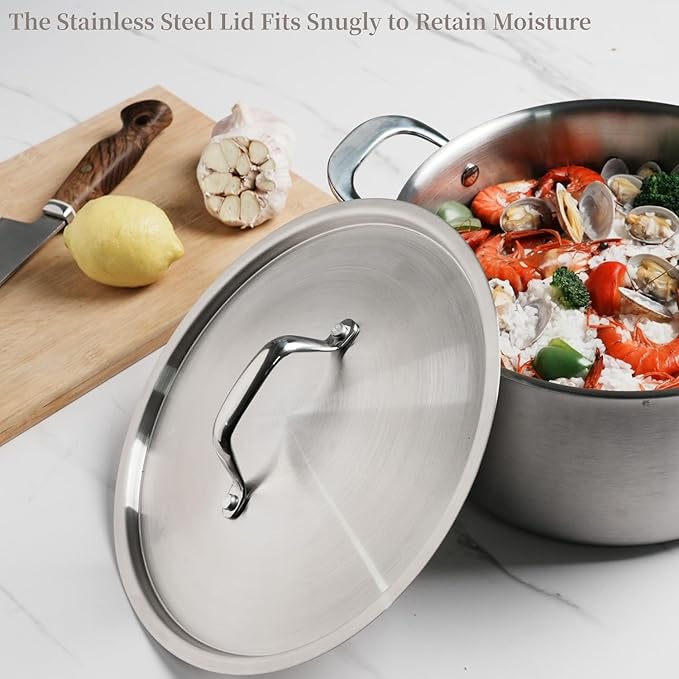 Rokasala 5 QT Saucepan with Lid,3-Ply Stainless Steel Stockpot,Professional Grade Cookware,Induction Compatible