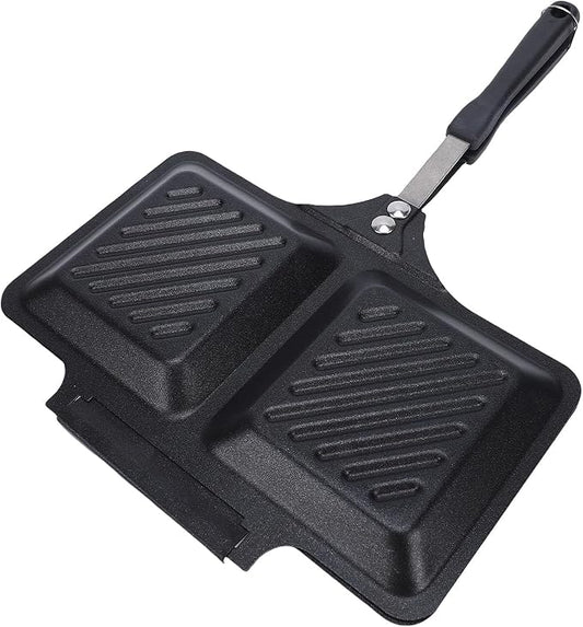 Double Sided Stovetop Press Iron for Quick Breakfast Sandwiches Wide Application 9.8x5.5 Inches (Black)